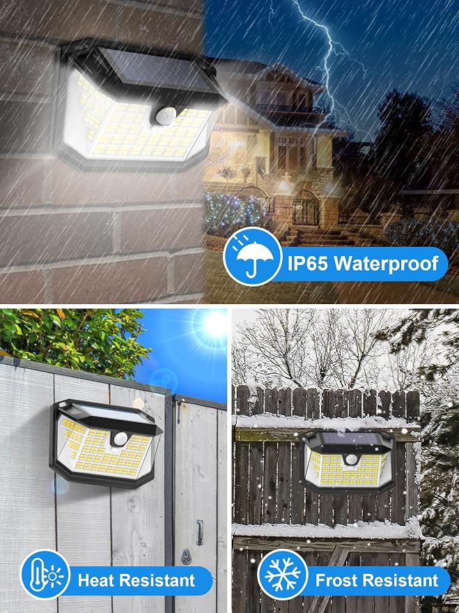 LANSOW Solar Motion Sensor Lights Outdoor 6 Pack, 188 LED/3 Modes, White | Motion Sensor Outdoor Lights IP65 Waterproof 270° Lighting, Solar Powered Security Flood for Outside Yard Garden Wall Patio