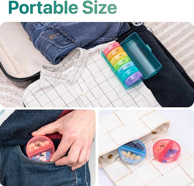 Sukuos Large Weekly Pill Organizer 2 Times a Day, Daily Pill Box 7 Day Easy to Open with Double Protection, AM PM Pill Case for Medicine/Vitamin/Fish Oil/Supplements (Cyan)