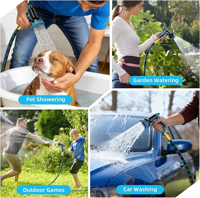 Garden Hose, Non-Expandable Water Hose 50 ft, Flexible, Kink & Leak Proof Water Pipe with 10-Function Spray Nozzle, Lightweight Outdoor Hose for Yard, Lawn, Car Wash, RV and Home Use