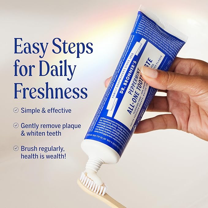 Dr. Bronner’s All-One Toothpaste 3-Pack Variety– (Peppermint, Cinnamon, Anise, 5oz Each)– 70% Organic Ingredients, SLS Free Toothpaste, Fluoride Free, Natural, Vegan, Gentle for Sensitive Teeth