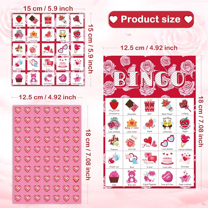 OHOME Valentines Crafts for Kids - Valentines Bingo Cards - Kids Gifts for School Classroom | 24 Players Valentines Day Accessories Party Favors - Valentine Toys Games for Boy Girl