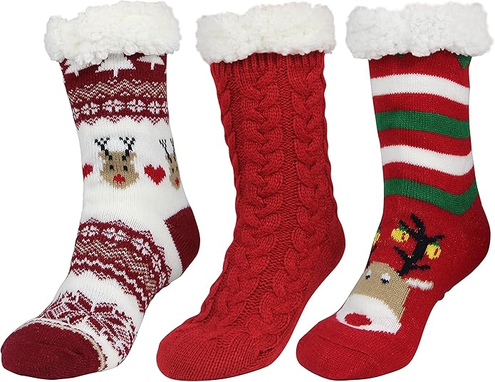Slipper Socks for Women with Gripper - Winter Non Slip Thick Fuzzy Socks - Warm Cozy Christmas Gift