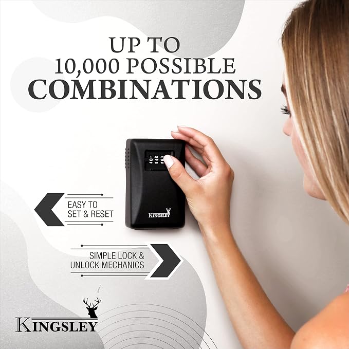 Kingsley Key Realtor Lock Box - Guard-a-Key, Secure Weatherproof Key Box Wall Mount for Indoors and Outdoors, 4 Digit Resettable Combination Code, Large Capacity for Storing Spare Keys