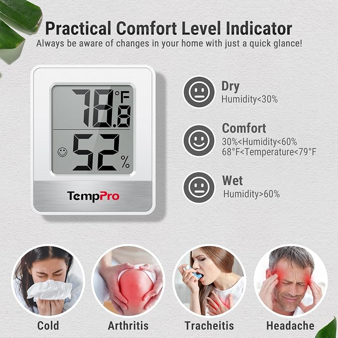 TempPro TP49 3 Pack Digital Hygrometer Indoor Thermometer | Humidity Meter Mini Hygrometer with Temperature and Humidity Monitor Outdoor and Room Thermometer Weather Station