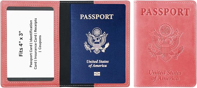 Ciana Passport Holder for Travel – PU Leather Passport Cover and Card Holder for Men & Women – Slim Passport Holder with Card Protector Slot, Travel Must Haves (Pink)
