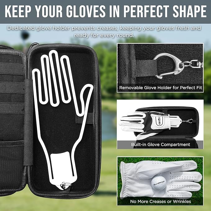 DURARANGE Golf Accessories Organizer Case with Glove Shaper | Organizes gloves, balls, tees, markers and divot tools with elastic loops, mesh pockets and a removable glove shaper.