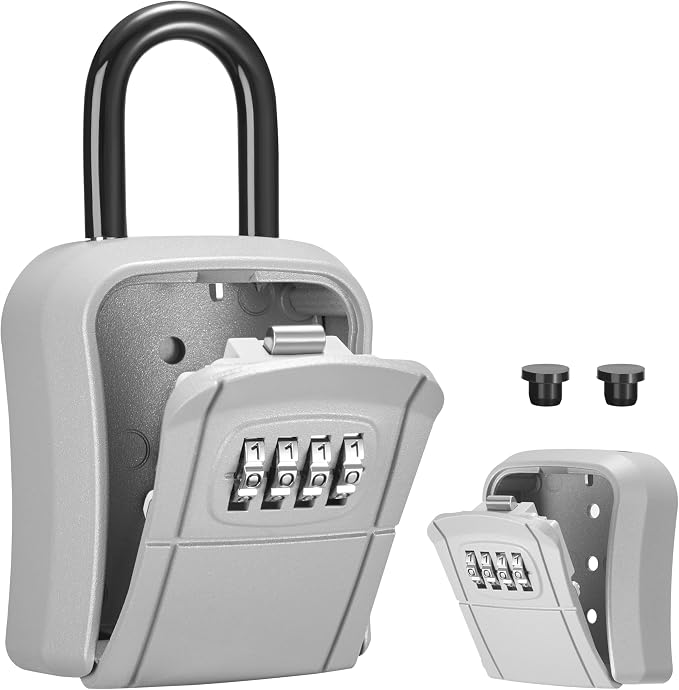 Puroma Key Lock Box Outdoor 4 Digit Code Combination Lockbox House 1 Silver | For Contractors Guest Realtor Storage Keys, Portable, Home Wall Mount, Resettable, Combination, Weatherproof, High-capacity