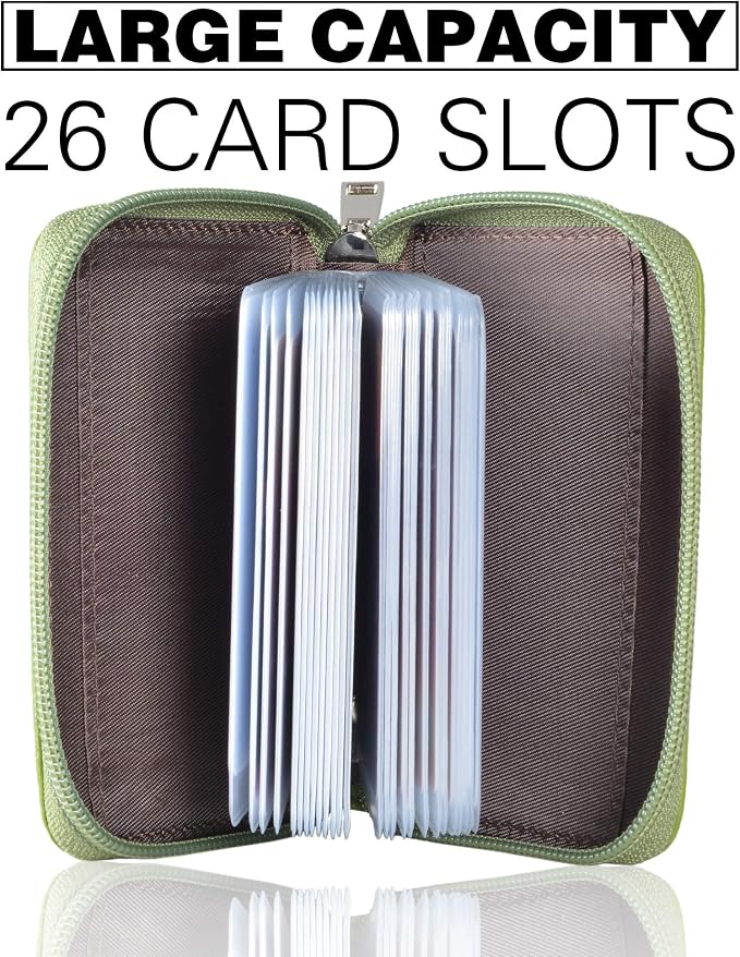 Easyoulife Genuine Leather Credit Card Holder Zipper Wallet With 26 Card Slots