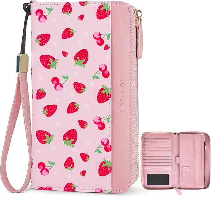 Large Travel Wallet for Women | RFID Blocking Zipper Wallet,Passport Holder Clutch with Wristlet