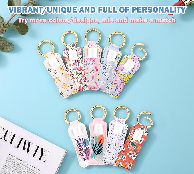 LUCKINEE Lip Balm Holder Keychain for Chapstick Holder Key Chain | Featured with Spring O Ring, Bag Charm Keychain, Great Linking to Purse and Belt Loops, Stocking Stuffers Gift for Women