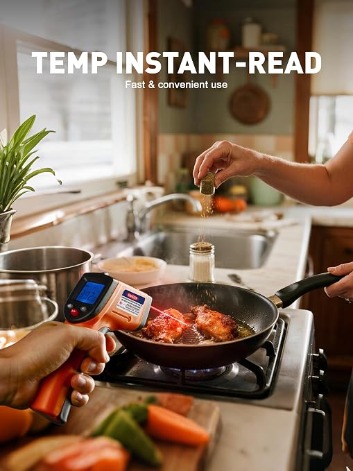 Infrared Thermometer Gun -58°F to 788°F Range (Not for Human Body Temp) | Digital Temperature Gun for Cooking, BBQ, Oven, Engine, HVAC | Non-Contact Measuring & Backlit Digital Display