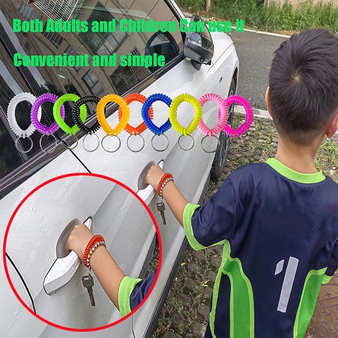10 Pieces Wrist Coil Keychain Spiral Key Ring, Multi Colors | Wristband Bracelet Key Holder for Pool Gym ID Badge