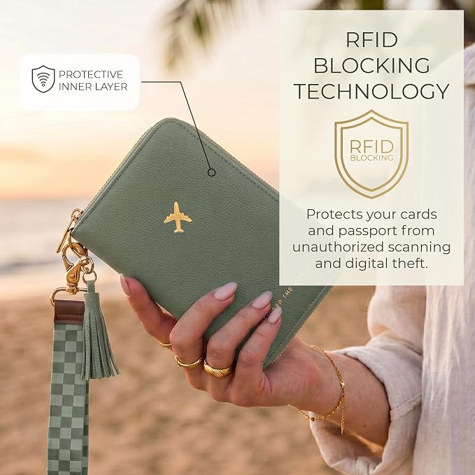 Beautiful Passport Holder And Travel Wallet with Wristlet Strap | All-in-One Organizer for Women Holds up to 4 Passports, w Card Slots and Keychain - RFID Blocking Keeps Documents Safe