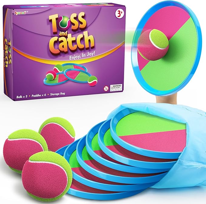 Aywewii Toss and Catch Ball Set, Boys Toys for 3 4 5 6 7 8 Year Old, Sports Gifts for Kids, Outdoor Games for Yard Backyard Camping Beach Pool Family Party, 6 Paddles & 3 Balls