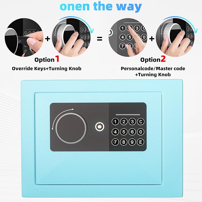 Digital Electronic Money Safe, Steel Security Lock Box with Keypad, Office Hotel Business Jewelry Gun Cash Safe, 0.23 Cubic Feet, 9.06" W x 6.69" D x 6.69" H（blue）
