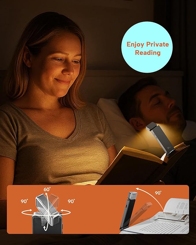 86lux Book Light, Rechargeable Reading Lights for Books in Bed, Ultralight Clip-on LED Bookmark Lamp with 3 Amber Colors & Stepless Dimming for Night Reading for Book Lovers, Kids, Ashen
