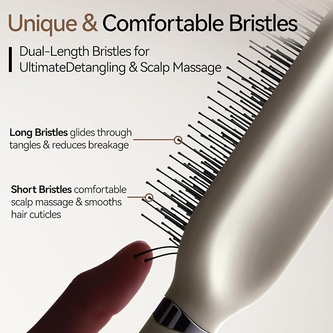 Detangling & Styling Hair Brush for Women Men, Wet& Dry Detangler Hairbrush | Dual-Length Nylon Bristles for Straight to Curly Hair Types, Eliminates Knots & Reduces Breakage, Cream Gradient