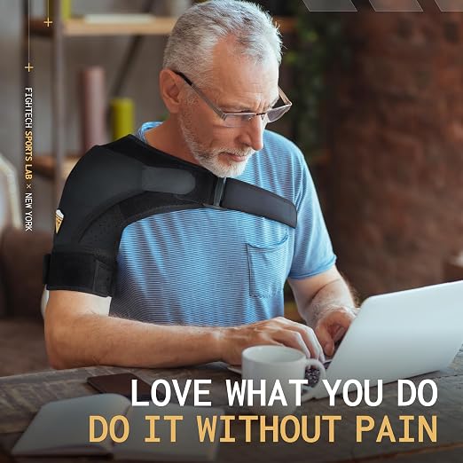 FIGHTECH Rotator Cuff Shoulder Brace for Men and Women - 4 Sizes - Shoulder Support - Pain Relief - Black - Large - Fits Most Men Bicep 12-17"