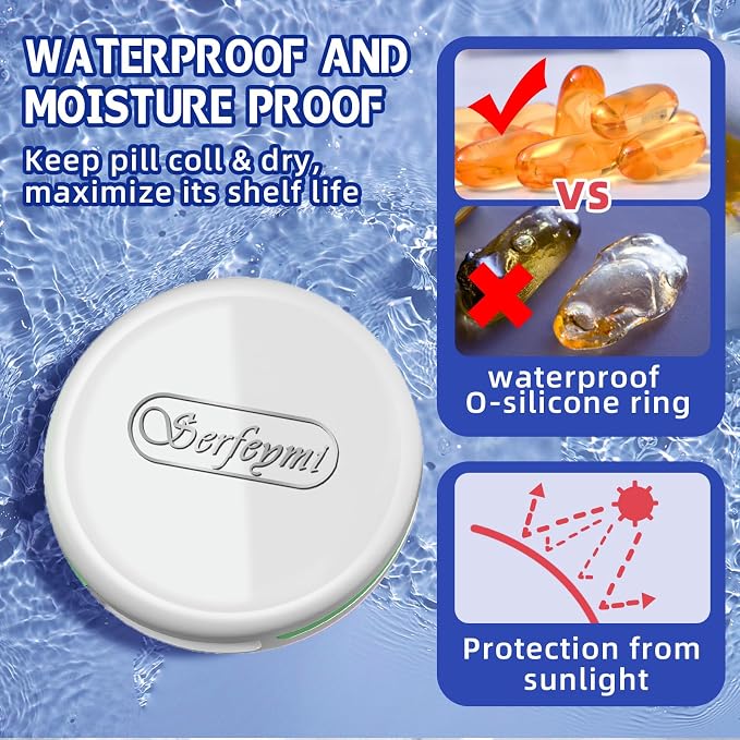 Serfeymi Small Pill Case for Purse, Unique Artistic Patterns Travel Pill Box with 3 Compartments, Portable Mini Pill Organizer for Pocket, Decorative Pill Container for Purse - White(Logo)