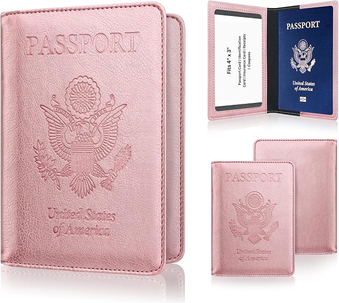 Ciana Passport Holder for Travel, RFID Passport Wallet, Leather Passport Cover & Card Holder for Men & Women, Slim Travel Wallet, Passport Case (Rose Gold)