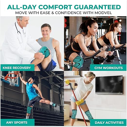 Modvel 2 Pack Knee Brace for Women & Men - Workout Knees Compression Sleeve for Knee Pain Relief Joint Support for ACL, Arthritis, Meniscus Tear Knees Brace for Sports, Rodilleras para Gym Fitness
