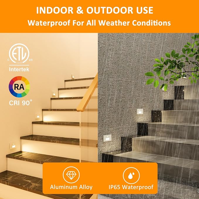 4 Pack 3CCT 120V Motion Sensor Step Lights with Dimmer Switch, White | Hardwired LED Stair Lights Indoor Outdoor, 5%-100% Dimmable, 3000K/4000K/6000K, 5W 500LM, IP65 Waterproof, Aluminum, ETL