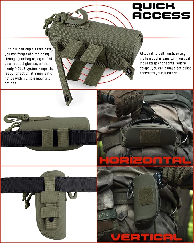 WYNEX Tactical Molle Glasses Pouch, Shockproof Eyeglass Case, Sunglass Case Hard Shell with Patch, Universal Protects Glasses