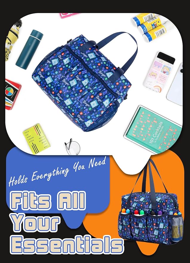 Bingo Bag with Pockets for Daubers Dabbers Navy Blue Bolsa para Bingo | Casino Bingo Game Accessories for Adults Bolsa de Bingo con Bolsillos