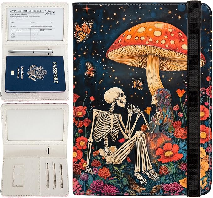 Passport Holder,Cute Passport Cover,Travel Wallet with Credit Card Slots Rfid passport Wallet Waterproof Documents Organizer Women Men (Mushrooms)