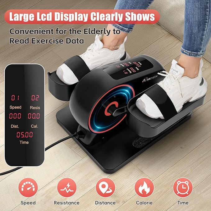 ANCHEER Under Desk Elliptical Machine, 2-in-1 Mini Exercise Bike, Digital Display, 9 Resistance Levels, 12 Speed Levels, Active and Auto Modes, Silent Operation