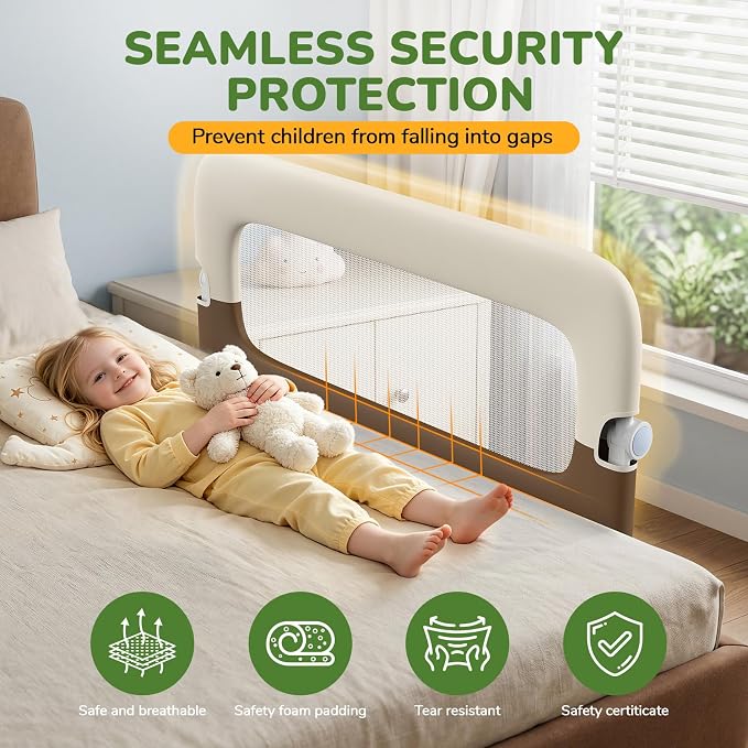 Bed Rail for Toddlers, 47 Inch Toddler Bed Rails, Bed Rail for Baby | Adjustable Heights, Folding up Portable, Safe Metal Frame, For Baby, For Crib, Twin, Bunk, Full Size, Queen & King Bed