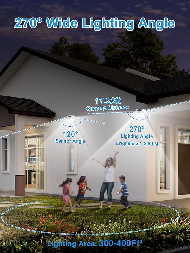 LANSOW Solar Motion Sensor Lights Outdoor 6 Pack, 188 LED/3 Modes, White | Motion Sensor Outdoor Lights IP65 Waterproof 270° Lighting, Solar Powered Security Flood for Outside Yard Garden Wall Fence