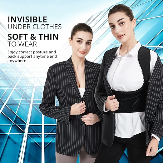 SHAPERKY Posture Corrector for Women for Support: Back Brace for Full Back Support - Adjustable Shoulder Straightener for Women and Men (Black, Large)