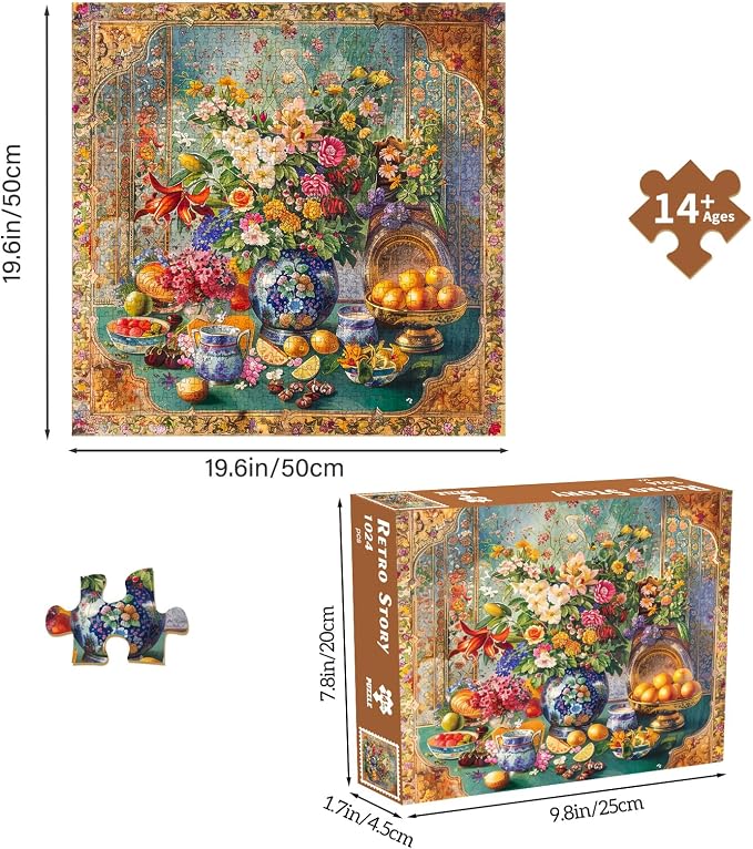 Jigsaw Puzzles for Adults 1024 Pieces, Interlock Perfectly Letter on Back No Dust, Home Decor Birthday Party Gift Toy for Men Women Elders Seniors, 1:1 Poster - Retro Story