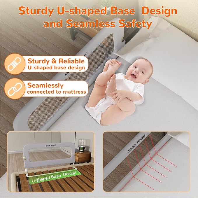 Bed Rail for Toddlers, 32 Inch Toddler Bed Rails, Bed Rail for Baby(Grey) | Adjustable Heights, Folding up Portable, Safe Metal Frame, For Baby, For Crib, Twin, Bunk, Full Size, Queen & King Bed