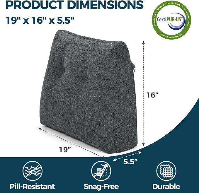 Back Support Pillow for Recliner Soft Dual Layer Lumbar Support Pillow with Shredded Memory Foam Ergonomic Orthopedic Couch Lumbar Cushions for Elderly Lower Back Pain Relief Dark Grey