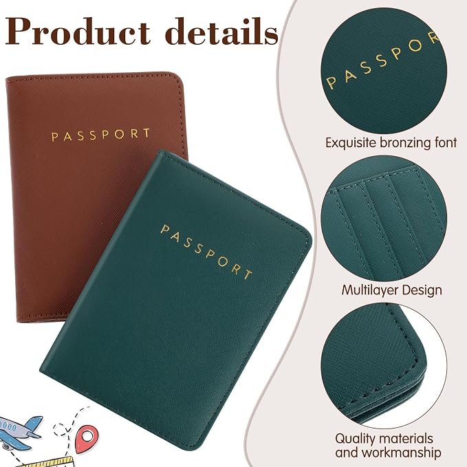 2 Pcs Passport Cover Holder for Travel Waterproof Leather Passport Wallet Case Book Travel Cruise Essentials for Women Men | 2 Pieces