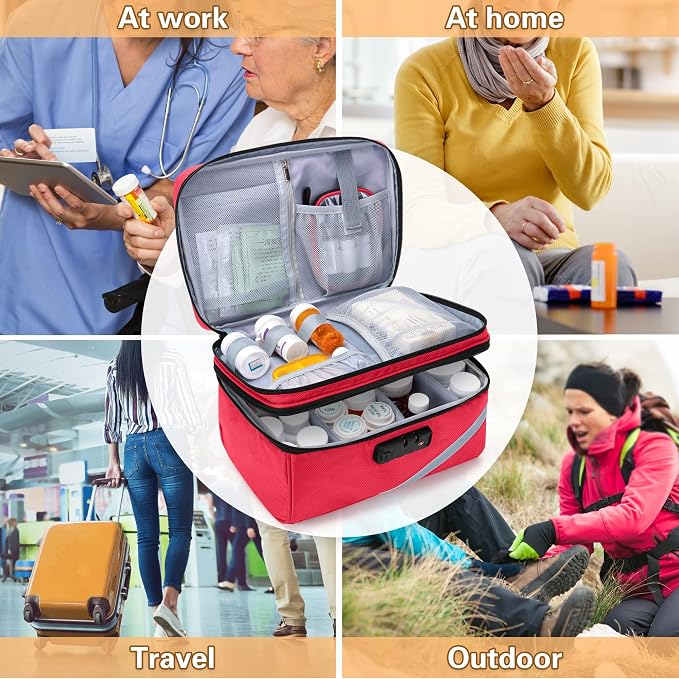 Trunab Medicine Storage Bag with Combination Lock, Pill Bottle Organizer | Lockable Travel Medication Carry Case for Medicine Box, Prescription, Vitamins, Supplements or Medical Supplies