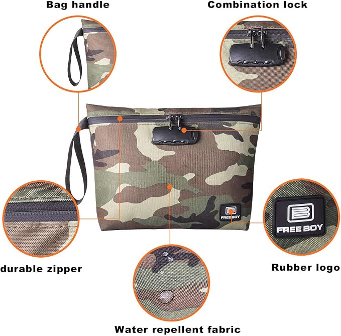 Free Boy Smell Proof Bags 11.8"x8.6"Durable Odor Proof Stash Bag with Combination Lock,Smell Odor Case Container