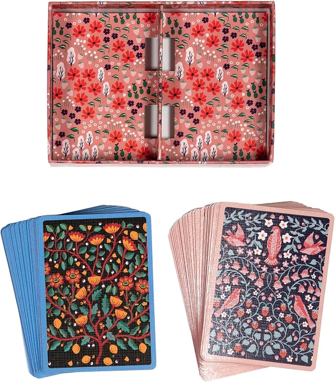 eeBoo Piece & Love: Birds & Flowers Playing Cards - Includes 2 - 52 Card Decks, Traditional Decks with Beautiful Artwork & Gilded Edges