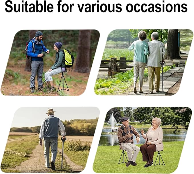 XXL Portable Walking Cane with Seat, Adjustable 34"-37" Foldable Lightweight Aluminum Anti-Slip Walking Stick for Men & Women, 550 Lbs Cane with Chair for Travel Hiking with Carry Bag