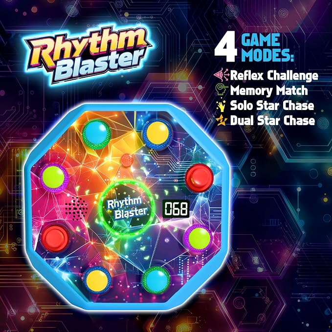 Electronic Reflex Game for Solo & 2 Players | Light-Up Memory & Reaction Toy with 4 Game Modes, Tabletop Family Game Gift for Kids 6 7 8 9 10 11 Year Old Boys & Girls