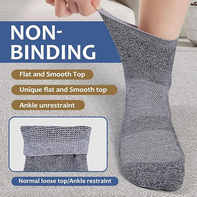 Bulinlulu Bamboo Viscose Diabetic Socks, 6 Pairs Non Binding Ankle Socks, Reinforced Toe, Size 6-9/9-11/13-15