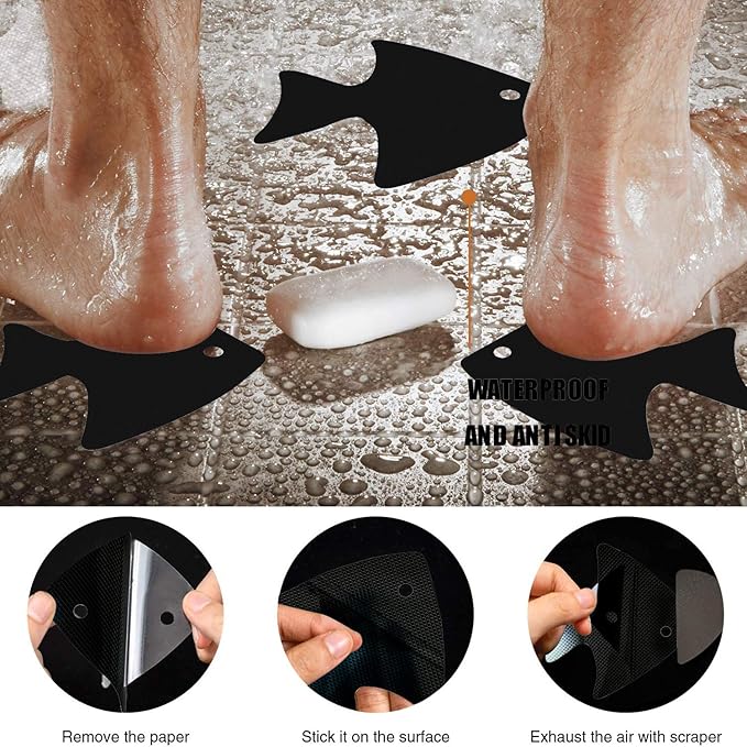 Bathtub Stickers Non-Slip, 24 PCS Safety Shower Treads Adhesive Appliques with Premium Scraper (Black)