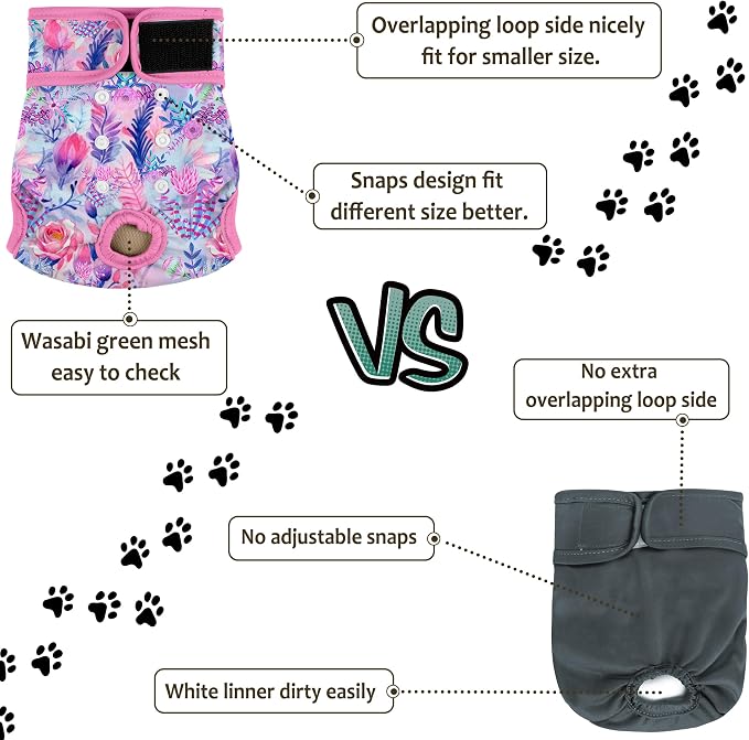 Washable Reusable Female Dog Period Diapers for Heat Doggie Puppy Diapers for Female Dogs, S