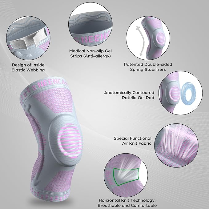 NEENCA Professional Knee Brace for Pain Relief, Medical Knee Support with Patella Pad & Side Stabilizers, Compression Knee Sleeve for Meniscus Tear, ACL, Joint Pain, Runner, Workout (Pink Gray, 3XL)