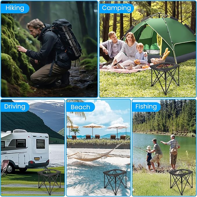 15.6'' Portable Toilet for Camping, Ultralight Foldable Camping Toilet 2-Second Setup, 350LBS Portable Potty for Adults, Compact for Camping, Hiking, RV Travel, Trucker, Fishing, Beach, Outdoor Use