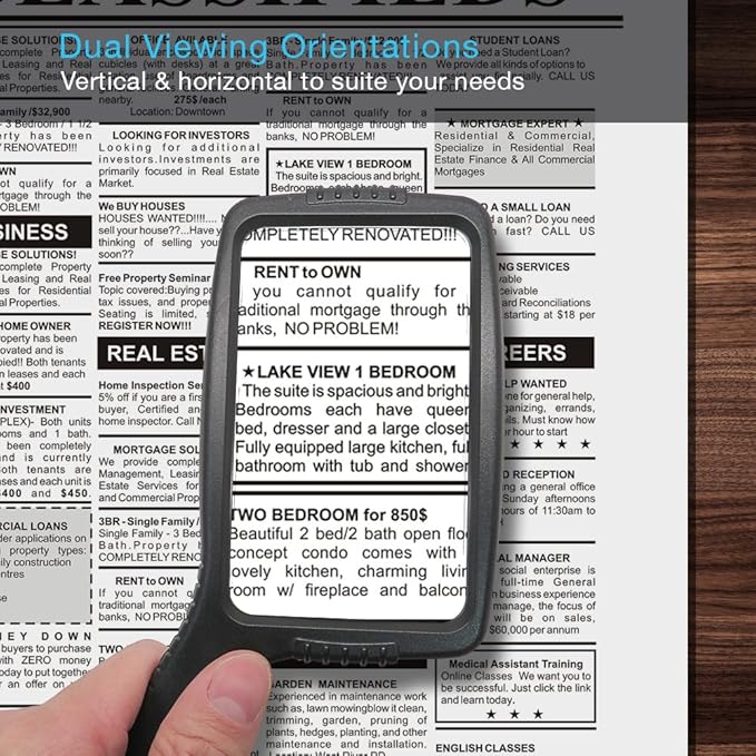 MagniPros Jumbo Size Magnifying Glass Wide Horizontal Lens(3X Magnification)- Shockproof Housing & Scratch Resistant Design W/Large Viewing Area Ideal for Reading Small Prints & Low Vision