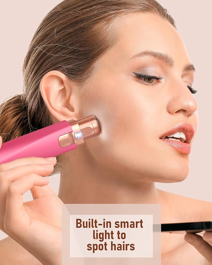 Eyebrow Trimmer Facial Hair Removal for Women: 2 in 1 Rechargeable Facial Hair Remover & Eyebrow Razor, Electric Painless Face Shaver for Women with LED Light for Eye brow, Lips & Face