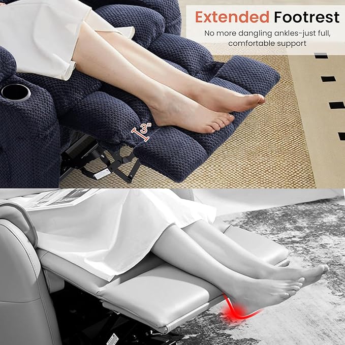 Dual Motor Power Lift Recliner Chair for Elderly, Infinite Position Lift Chair for Elderly W/Massage & Heat, Lay Flat Lift Recliner With Cup Holders, One-Touch Reset, Lumbar Pillow, Fabric (Navy)